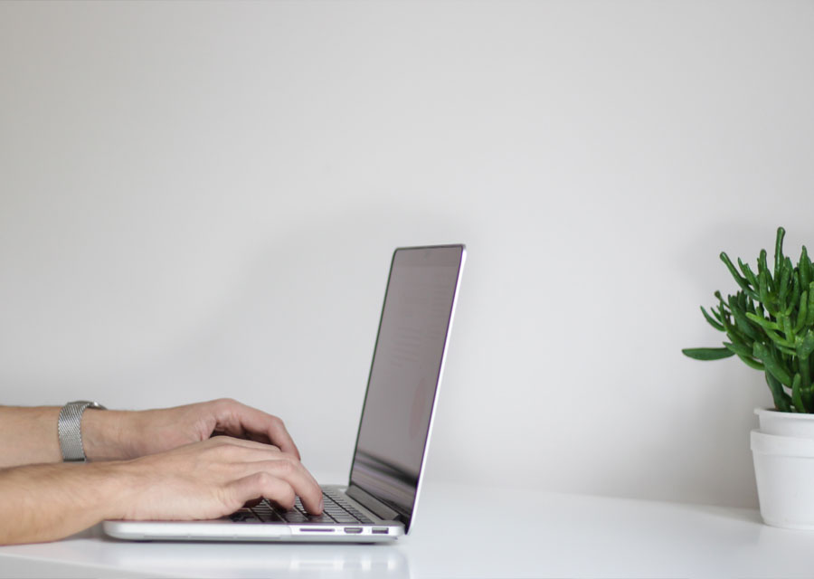 Người làm việc trên laptop bên cạnh cây xanh
